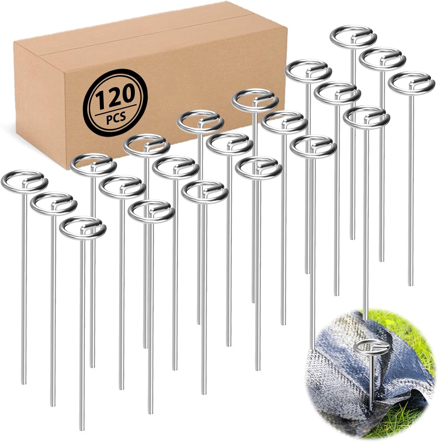 Yuleimy 6" Circle Top Landscape Pins, Galvanized Landscape Fabric Stakes for Weed Barrier Fabric, 8 Gauge Not Easy to Bend & More Holding Power Than U-Shape Garden Staples, 120 PCS