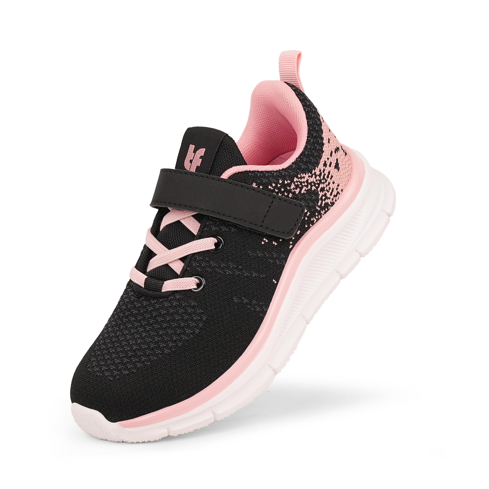 Tobfis Boys Girls Kids Arch Support Strap Running Athletic Tennis Shoes Breathable School Walking Sneakers,Knit Black Pink,10 M US Toddler
