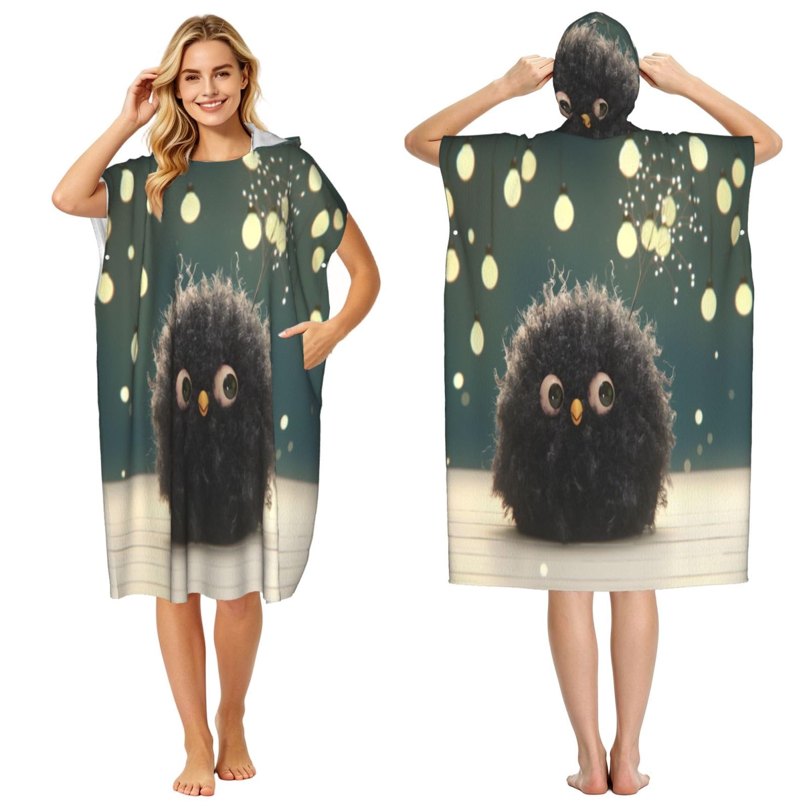 DTHKJNLSF Furry Creature Adult Hooded Beach Poncho Towel