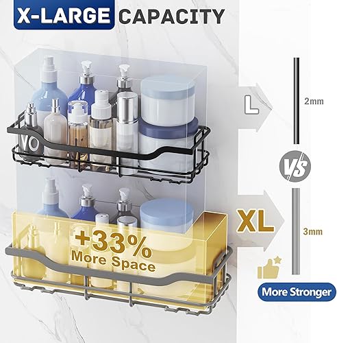Miniatura 3 de OMAIRA Paquete de 3 organizadores de ducha con soporte para jabón, adhesivo a prueba de óxido, sin taladros, carga resistente, organizador de ducha,