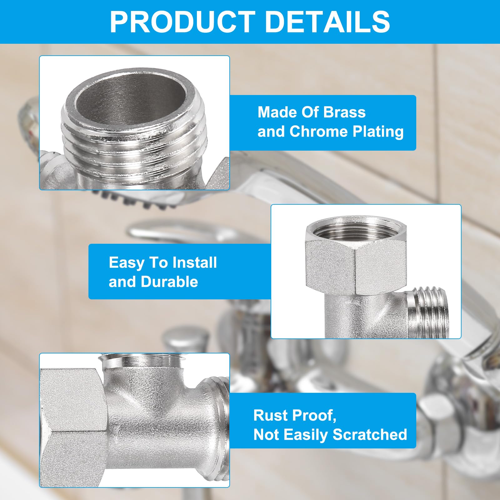 PATIKIL 7/8" and G 1/2 Polished Bidet T Valve Adapter - Image 3
