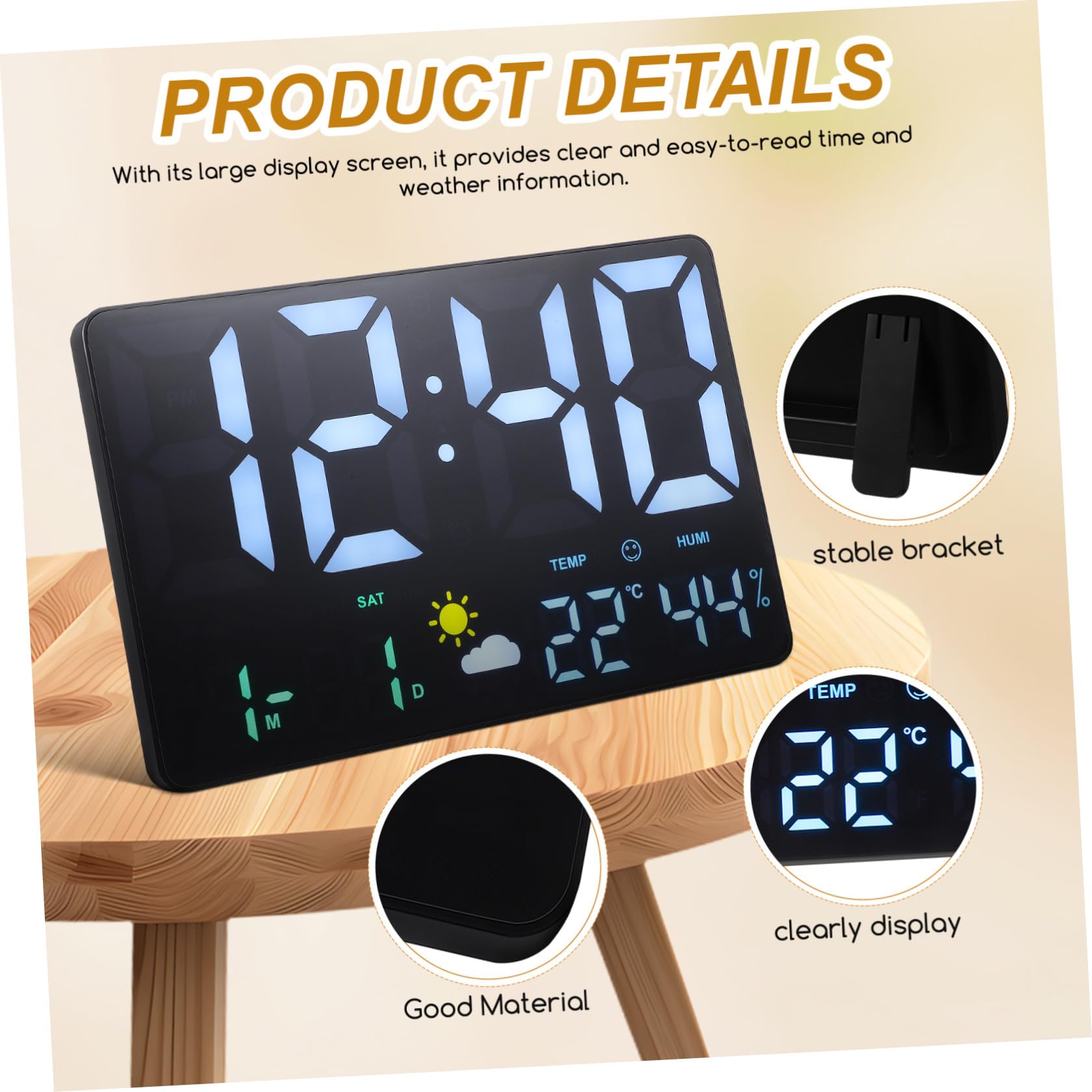 Orologio Digitale da Parete Grande LED Temperatura e Umidità | LED Clock, Display Nero, Allarme, Sensore Pressione Aria, Ufficio e Salotto