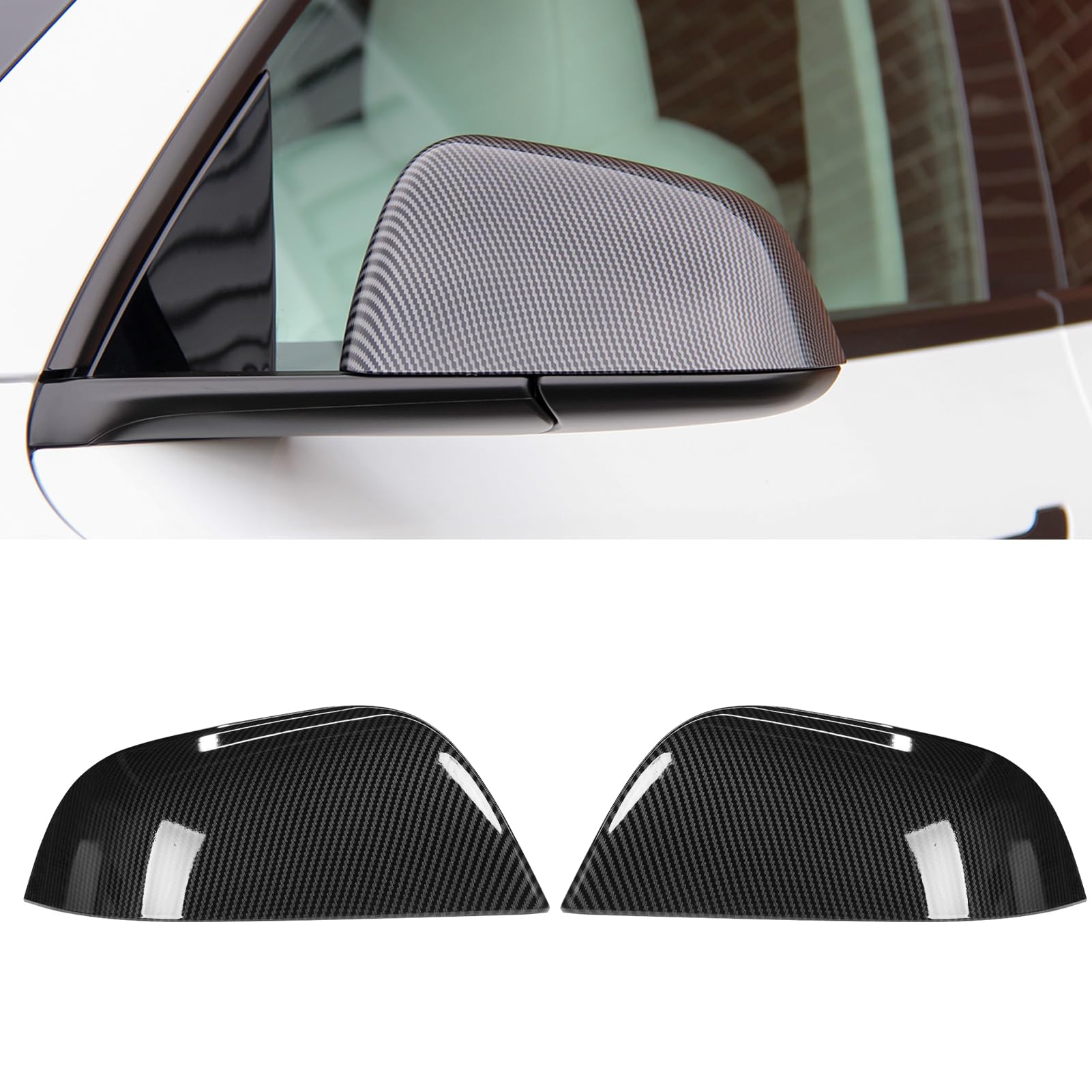 TTCR-II 2PCS Compatibile con Calotte Specchietti Tesla Model 3 2017-2023 | Laterale Copri Specchietto Retrovisore Model 3 Tappi Specchietti Sinistra+Destra Accessori Tesla M3-Fibra di Carbonio