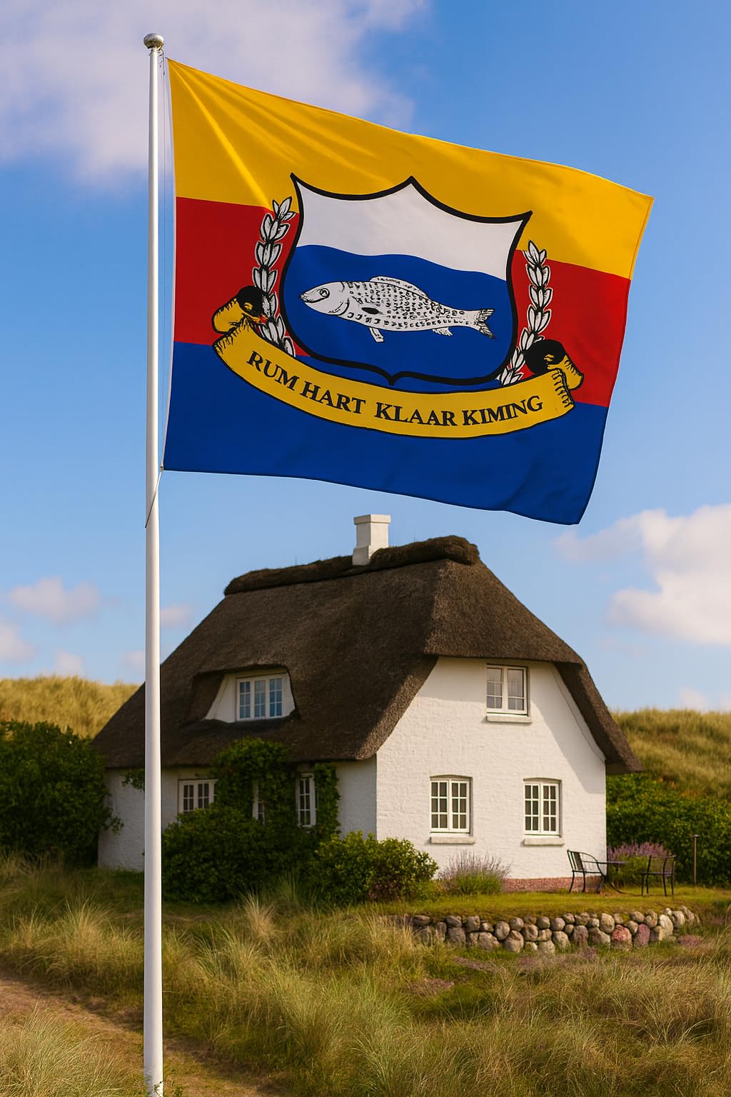 Rüm Hart 1905 flaga – symbol wartości północnofryzyjskich i dalekowzroczności flaga morska / 60 x 40 cm