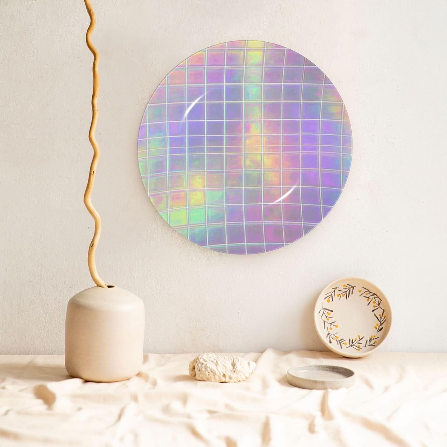 Bone China Decorative Plate with Display Reflective square Ceramic Plates Crafts Art Decor Dessert Plate Ceramic Ornament Porcelain Plates for Living Room Kitchen Table Home Decor