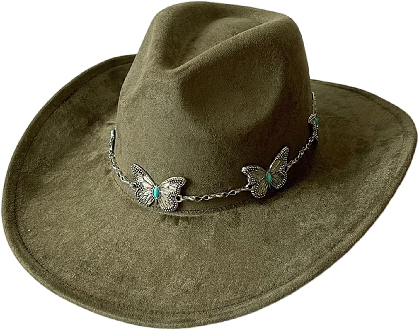 Hat Butterfly Chain Western Styles Wide Brims Top Hats for Sun Protections Music Festival Gathering Sueded Fedoras Hat