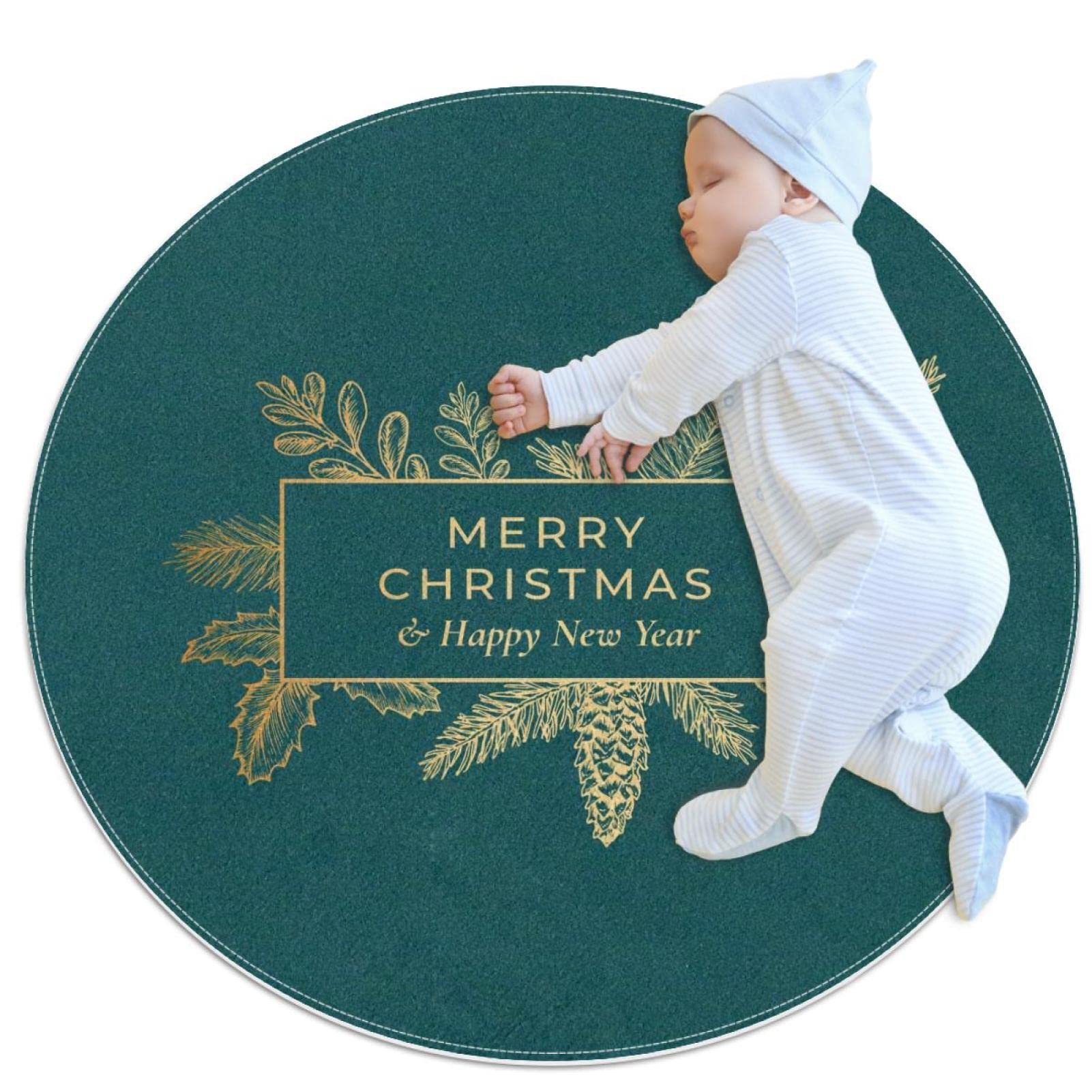 Tapis rond Joyeux Noël anti-glisse grand format pour chambre et séjour