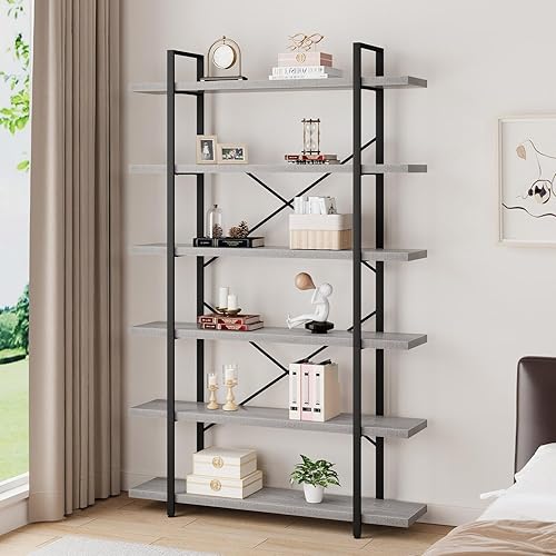 Miniatura 3 de HSH 6 Tier Tall Bookshelf, Metal Wood Vertical Display Book Shelf, Industrial 6 Shelf Bookcases and Book Shelves Storage Rack, Large Open Book Case
