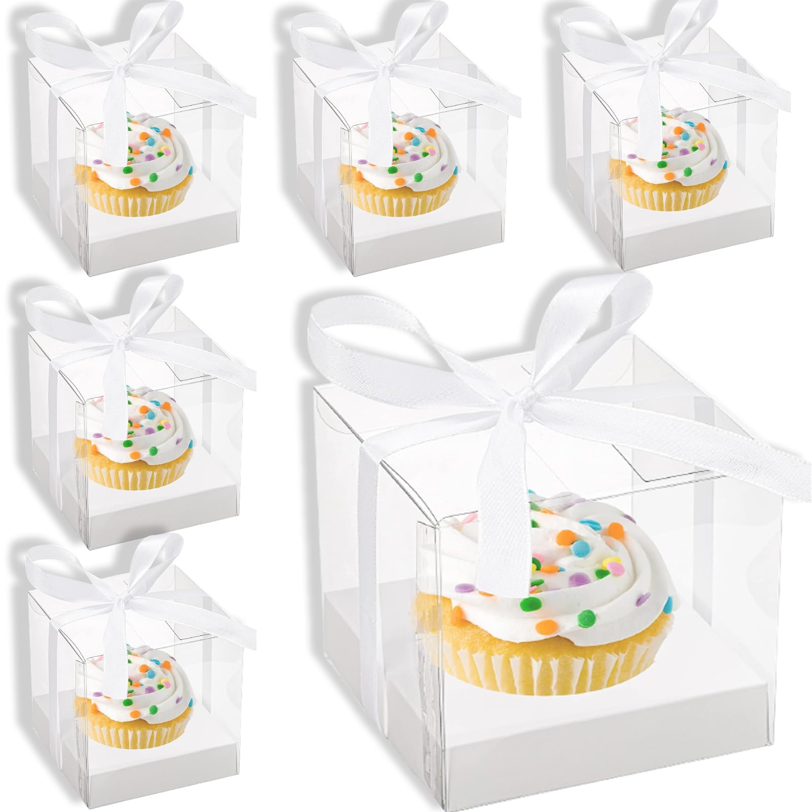FarBoat 6 Cajas De Regalo De Plástico Transparente Portátil Para Dulces, Cupcakes, Recuerdos De Fiesta, Regalos De Cumpleaños, Embalaje De 5.5 X 2.9 X 5.5 Pulgadas (escritura Roja
