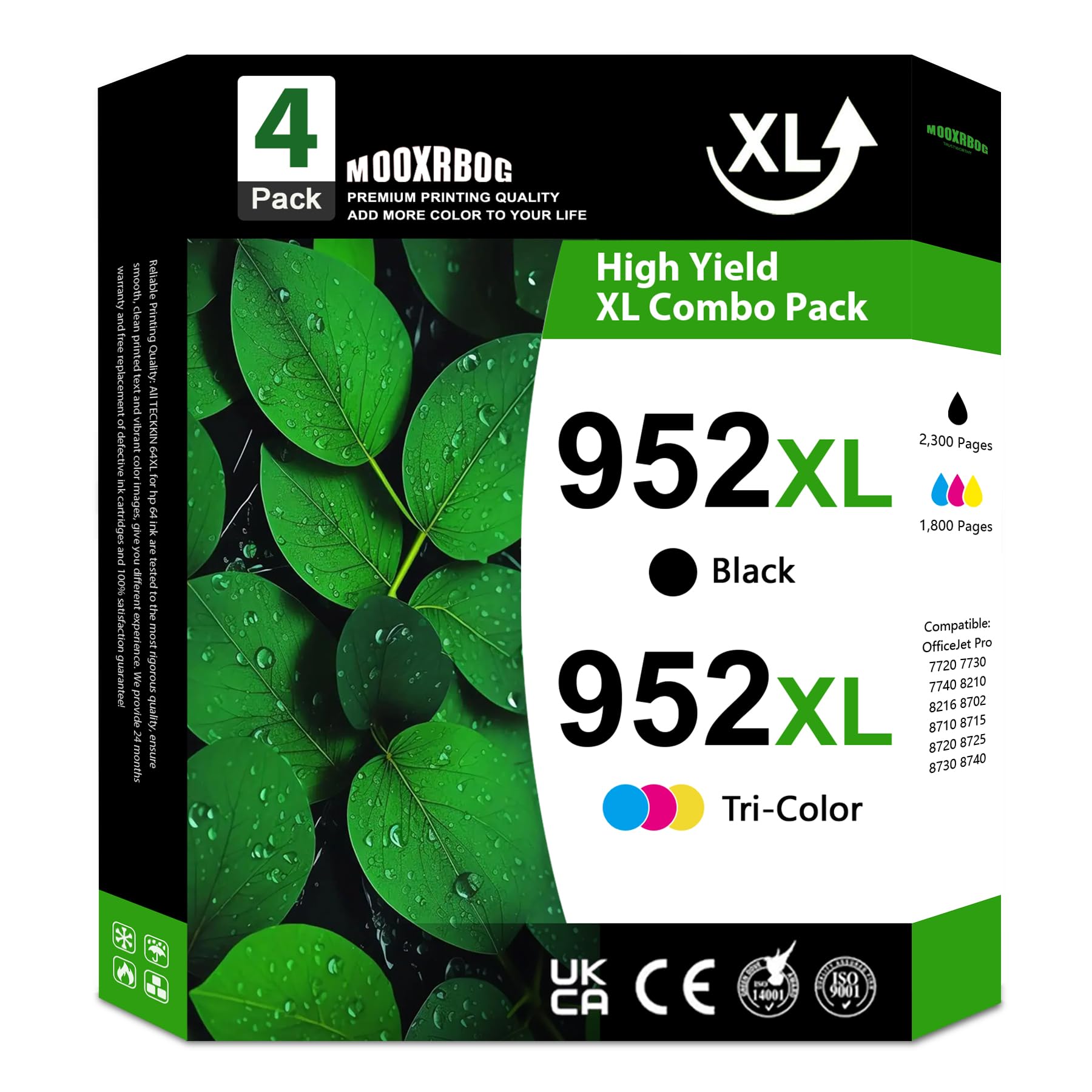 Mooxrbog 952XL Ink Cartridges High Yield (4-Pack, Black/Cyan/Magenta/Yellow) Replacement for HP 952 952XL Ink for OfficeJet Pro 7740 8210 8702 8710