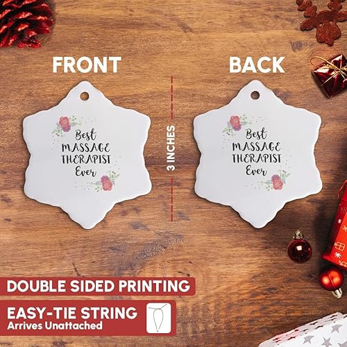 Miniatura 3 de 3dRose Adorno de copo de nieve - Floral Best Massage Therapist Ever Watercolor Pink Flower Masajista - 3 pulgadas (ORN_315966_1)