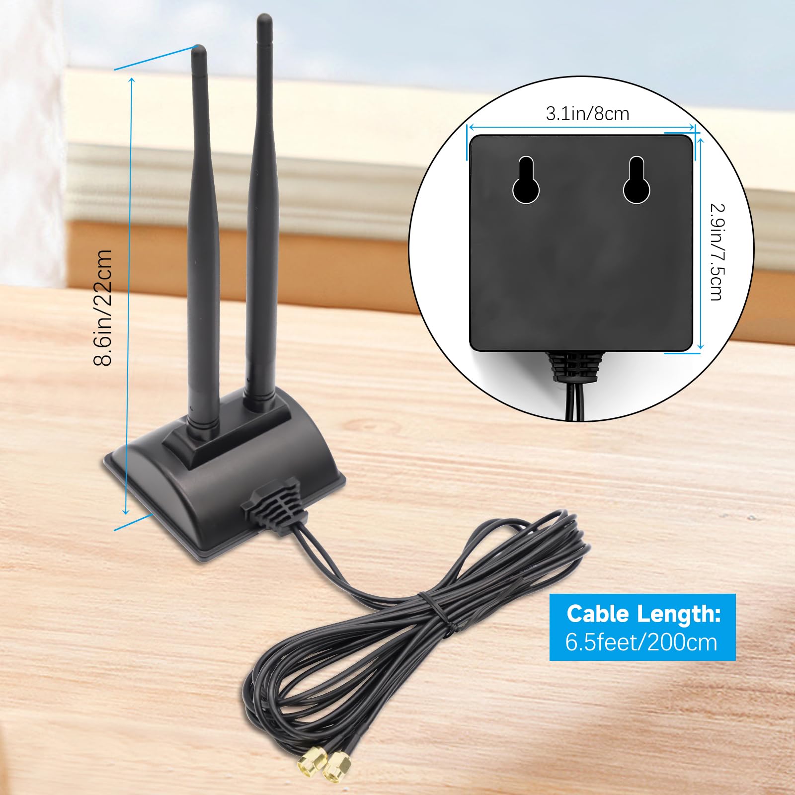 Antenne Wi-Fi 6E portable 2,4 G/5 G/6 G pour carte réseau, noire on Antenne Wi-Fi 6E portable 2,4 G/5 G/6 G pour carte réseau, noire on