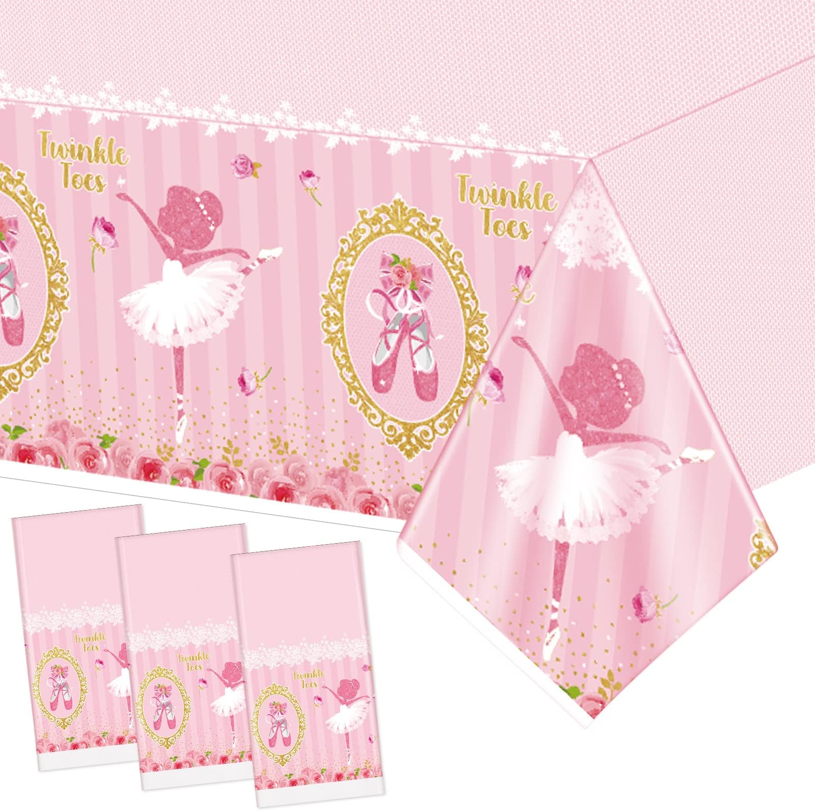 3 Pieces Ballerina Tablecloths Ballerina Birthday Party Supplies Plastic Pink Table Cover for Girls Ballet Birthday Wedding Baby Shower Party Favors