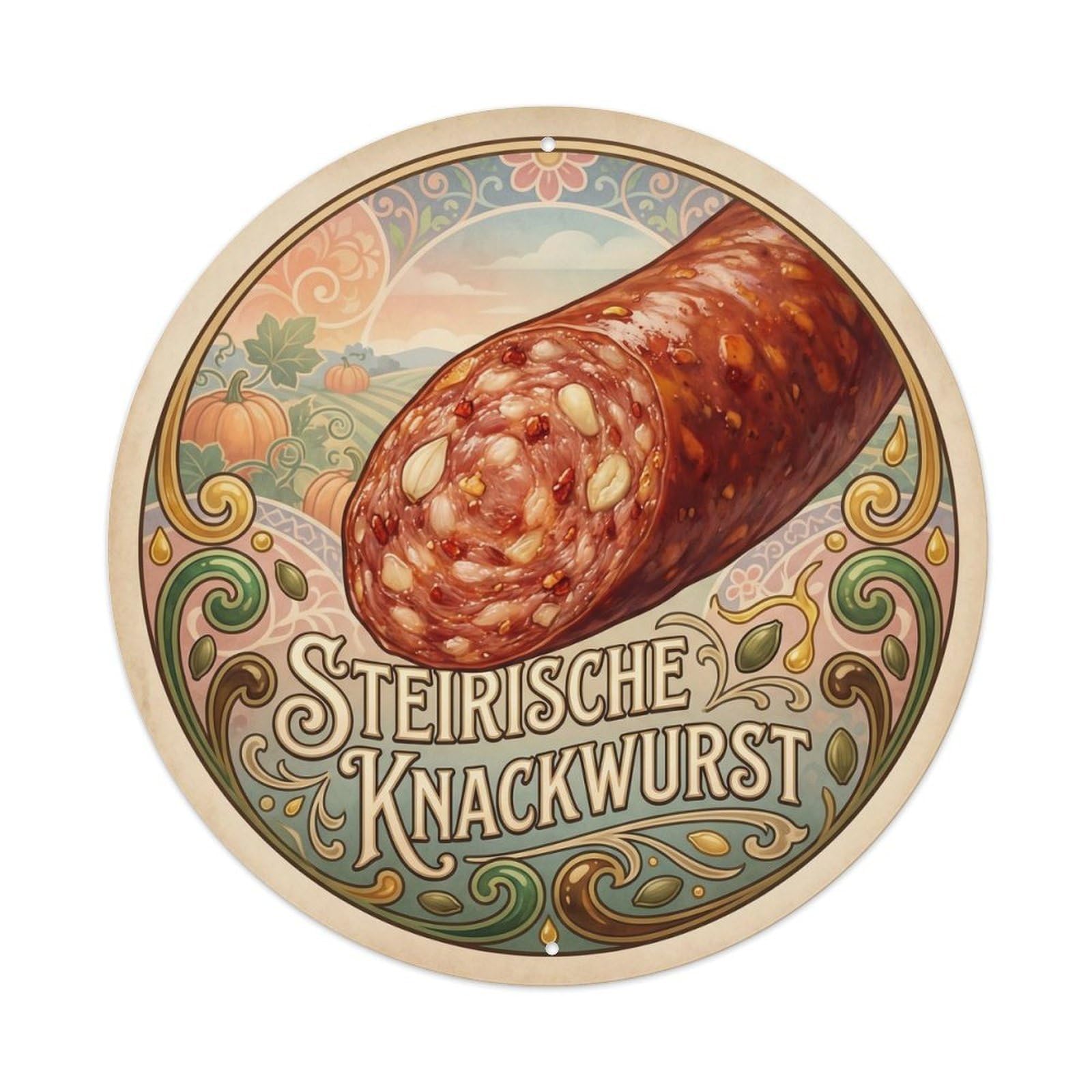 Austria Cuisine Travel Steirische Smoked Knackwurst Metal Tin Sign