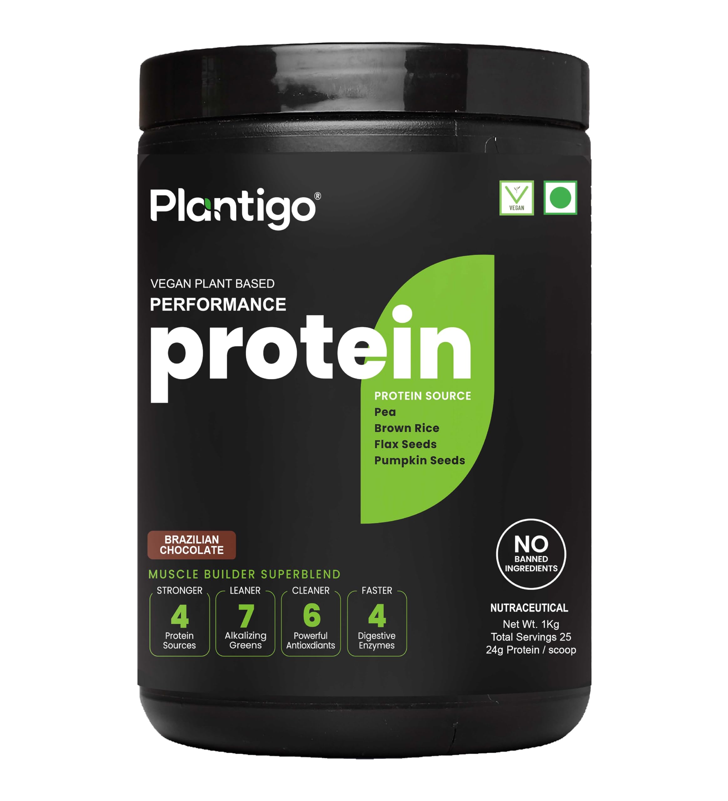 Plantigo Plant Protein Powder - Men & Women, 500g Brazilian Chocolate | Plant Based Pea Protein Powder | 24g Protein, 4g Fiber, 3g BCAA, 20+ Vitamins, Minerals| No Added Sugars, No Preservatives — Amazon image 2