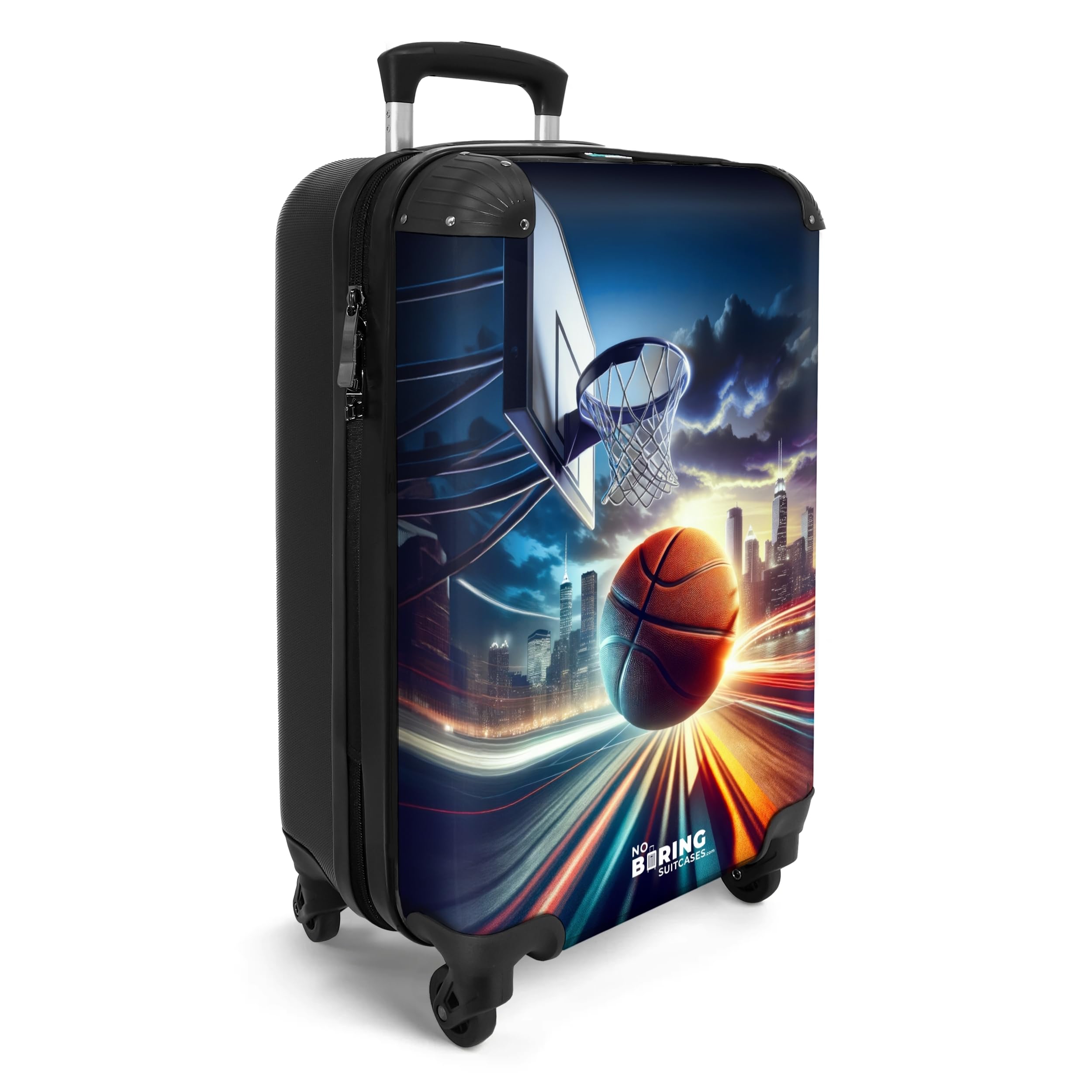 NoBoringSuitcases.com Valigia Bambini Trolley Bambino, Bagaglio a Mano 55x40x20 cm (Pallacanestro - Blu scuro)