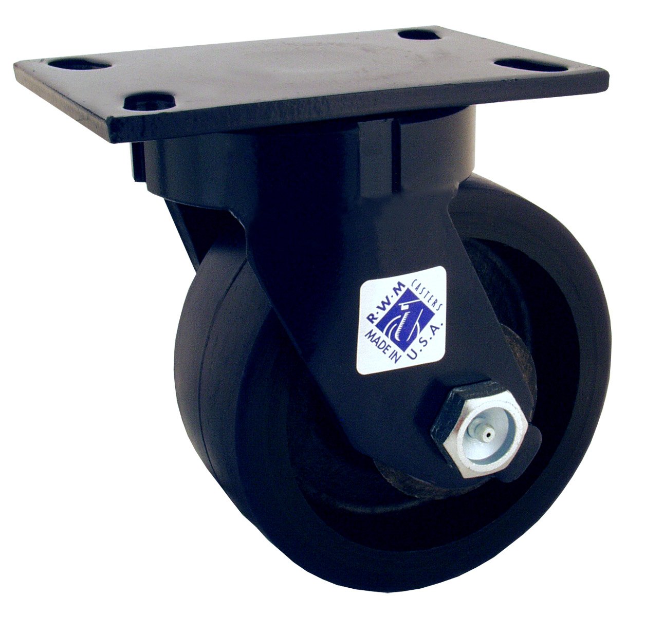 RWM Casters 65 Series Plate Caster, Swivel, Kingpinless, Forged Steel Wheel, Roller Bearing, 1800 lbs Capacity, 6