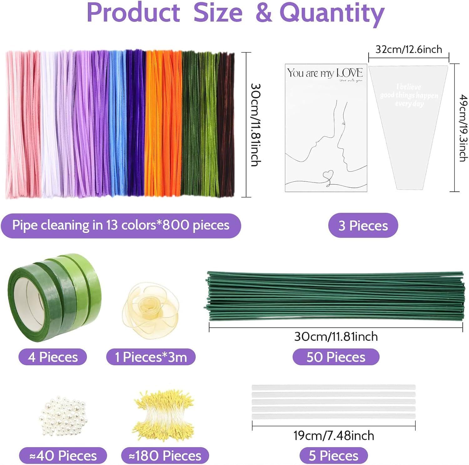 DIY Flores Set Limpiador de Pipas 800 Piezas Kit DIY Ramo de Flores