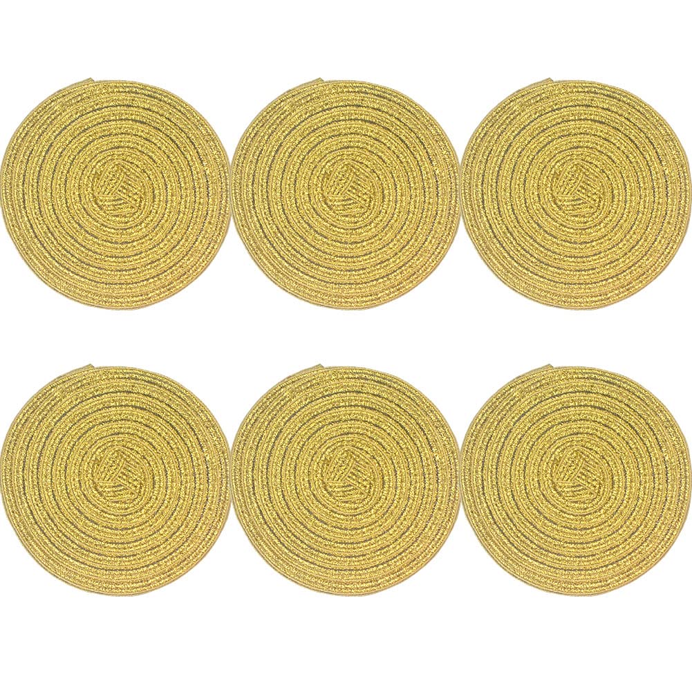 SCF2017 Round Woven Glitter Plastic Placemats 11cm Hollow Small Table Mats Coasters,Set of 6,Gold