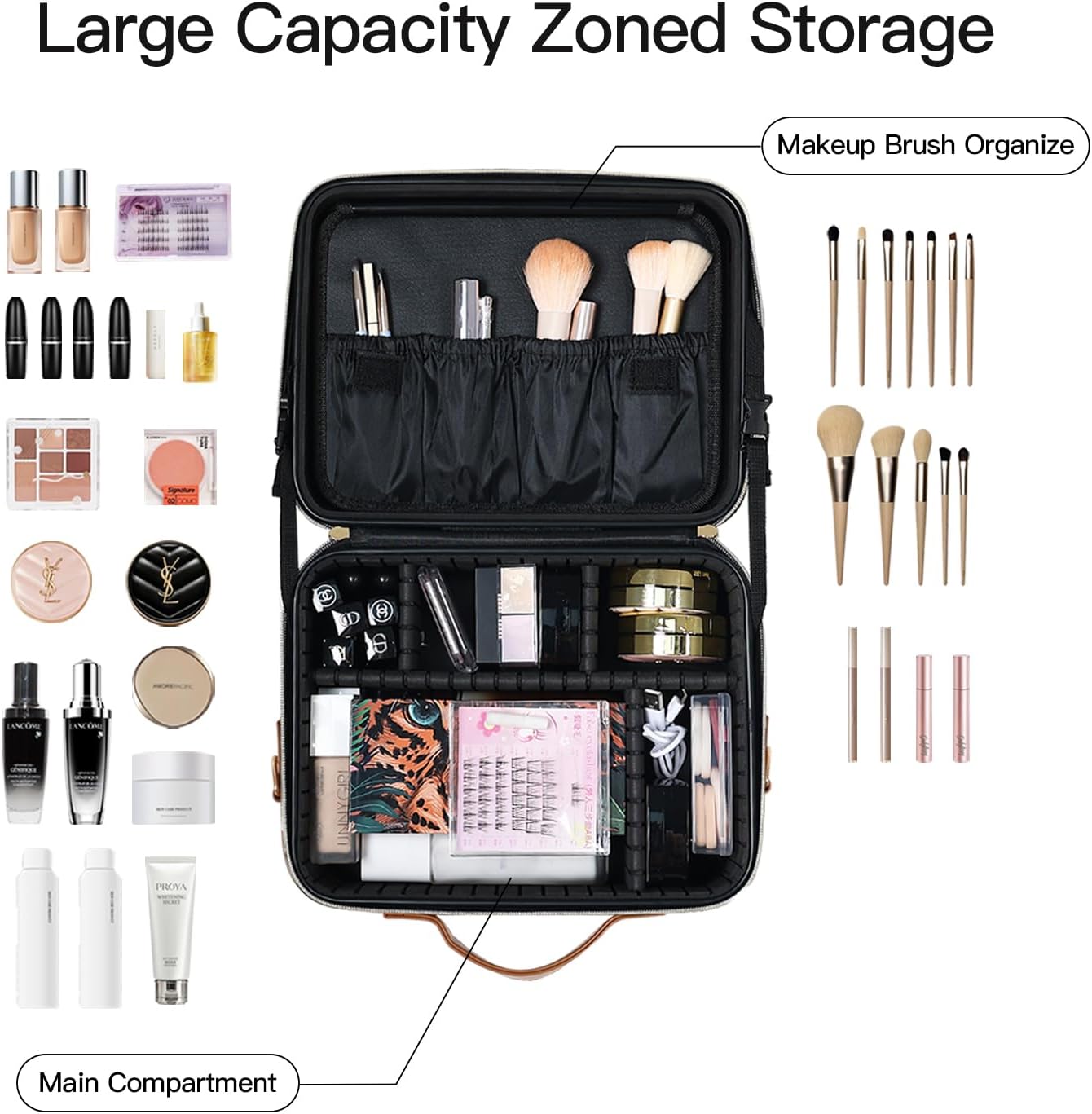 Makeup Case with LED Light Mirror,12 Inch Professional Portable Travel Cosmetic Organizer Bag with Adjustable Dividers, USB Charging, Large Capacity, Ideal for Travel, Gift for Women Girls - Image 9