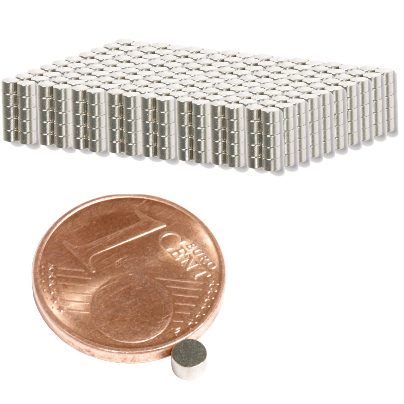 Magnes neodymowy mini do tablicy magnetycznej, na lodówkę, silne krążki, magnesy – biała tablica suchościeralna, płaska, okrągła 3 mm x 2 mm – N45 (1000)