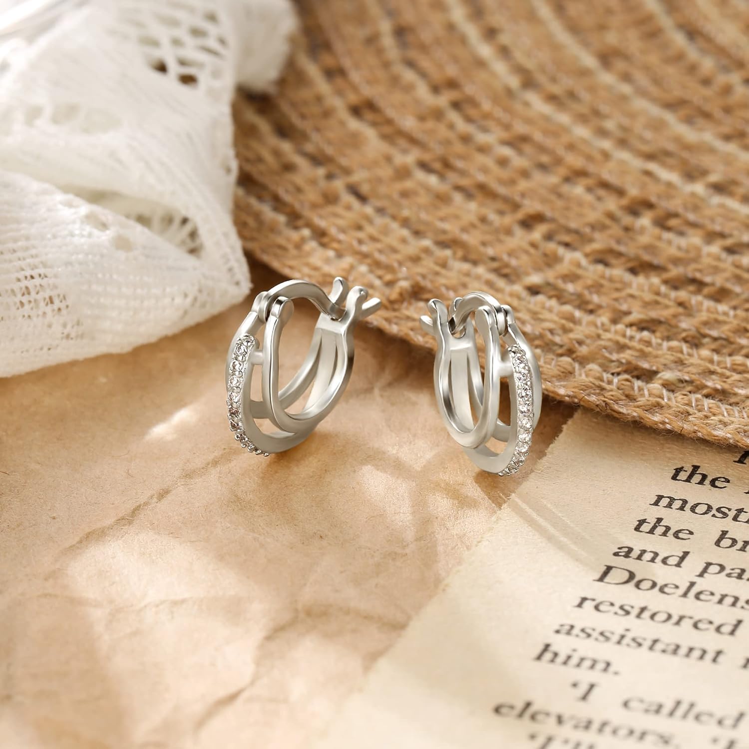 FANZE 925 Hoop Earrings Huggie Hoop Earrings for Women 14k Gold Plated Silver with Cubic Zirconia Tiny Dainty - Image 3