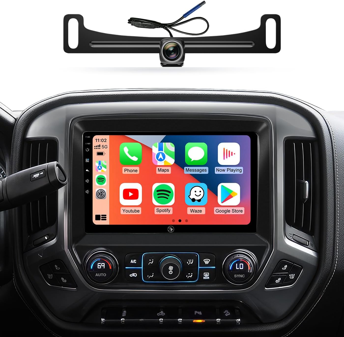 10.2" Car Stereo Radio for Chevy Silverado & GMC Sierra 2014-2018 - Wireless CarPlay & Android Auto, 5G WiFi GPS Navigation, Bluetooth FM/SWC, 1080P Backup Camera, Responsive Touchscreen