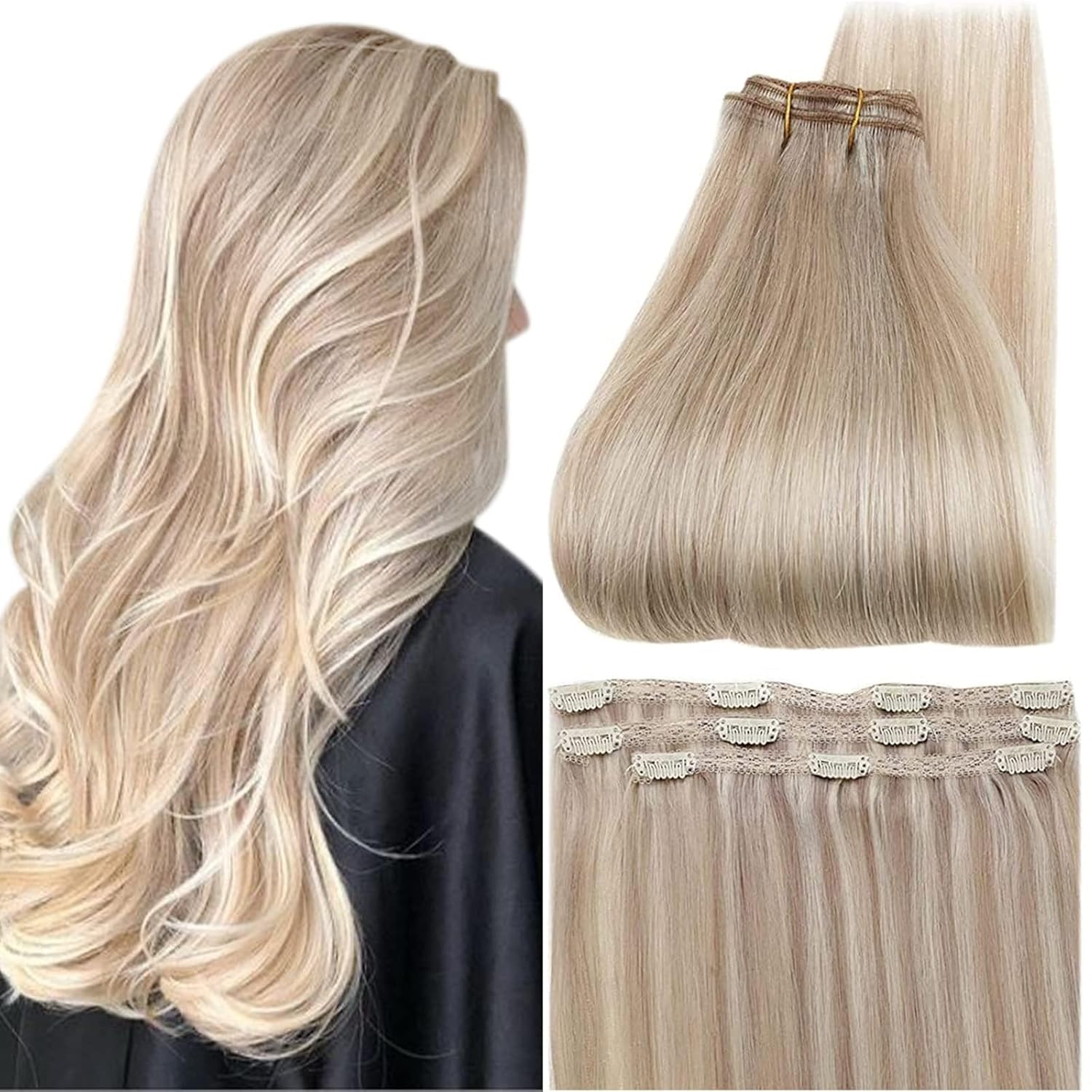 Full Shine Ash Blonde Hair Extensions 3 Pcs 60 G Highlight Ash Blonde Human Hair Clip in Extensions 12 Inch Clip in Human Hair Extensions for Highlights
