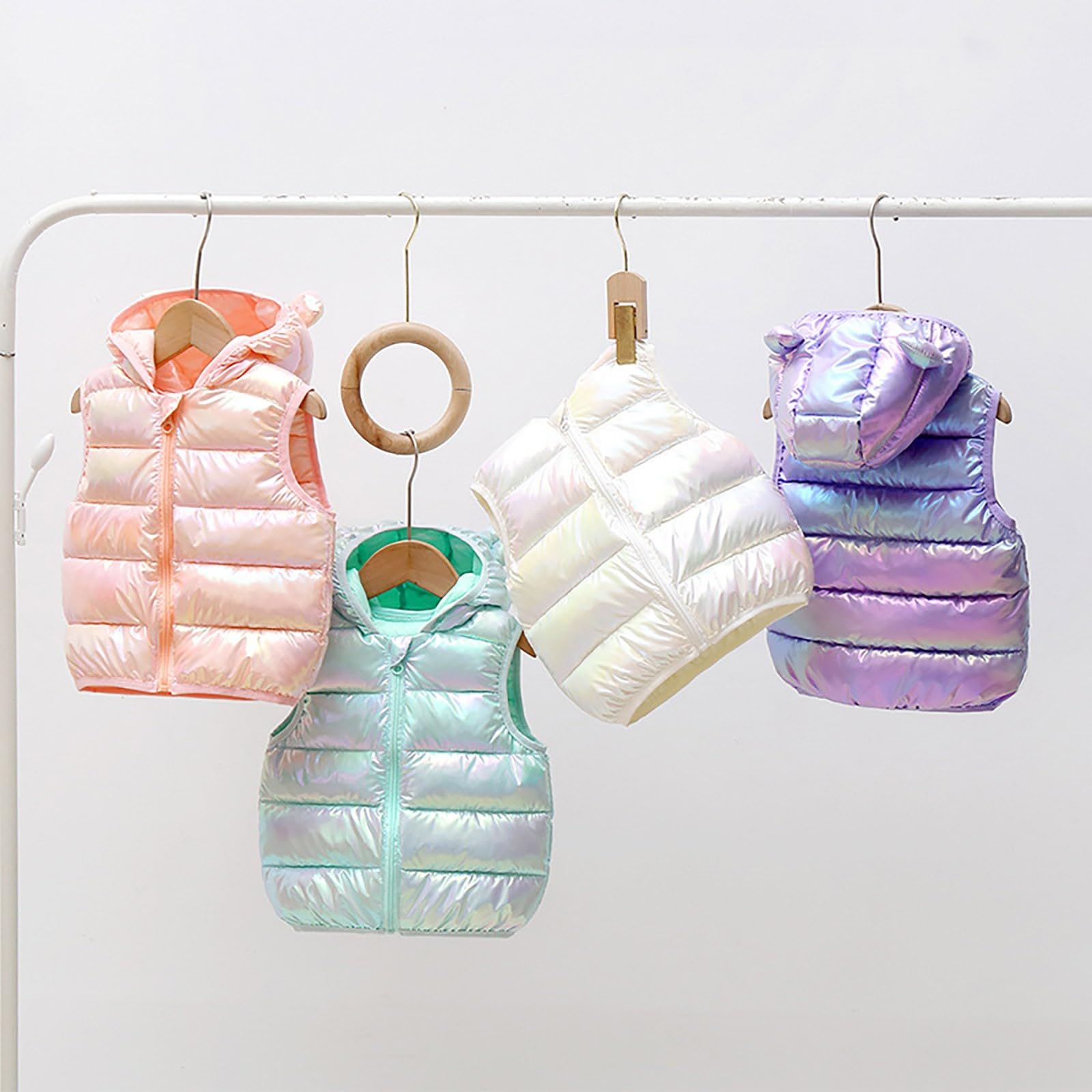 Bambino invernale bambina senza maniche flash esterno con orecchie d'orso, cappello con chiusura lampo, giubbotto estivo per ragazzi e bambini