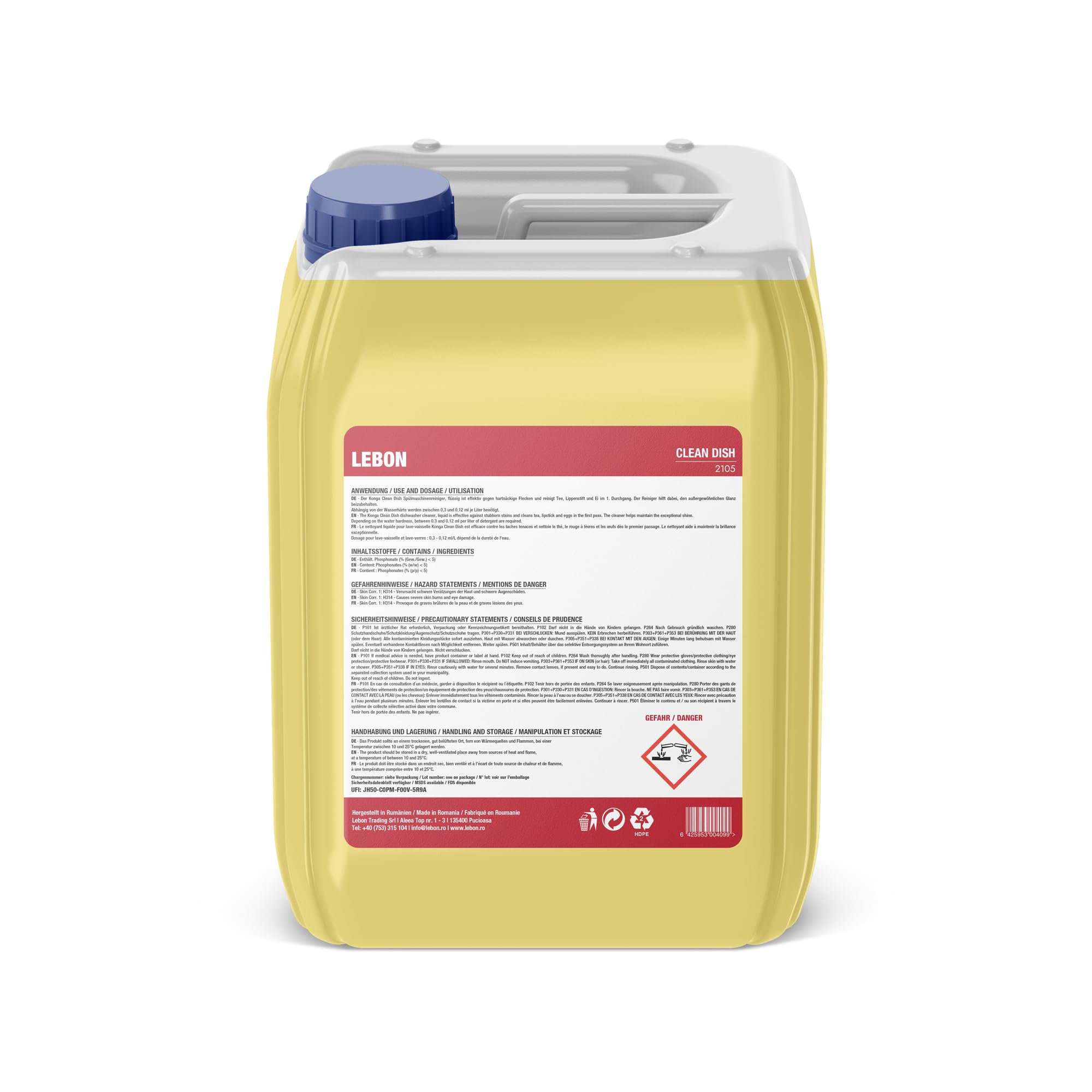 Konga Clean Dish - Detergente liquido per lavastoviglie commerciali con dosaggio automatico (5 litri)