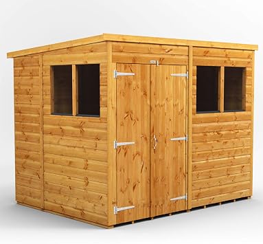 POWER High Grade Premium Pent Garden Wooden Shed with Double Door, PVC Window sills, Door & Window Flexibility, made from 12mm Extra Thick Timber & Toughened Glass