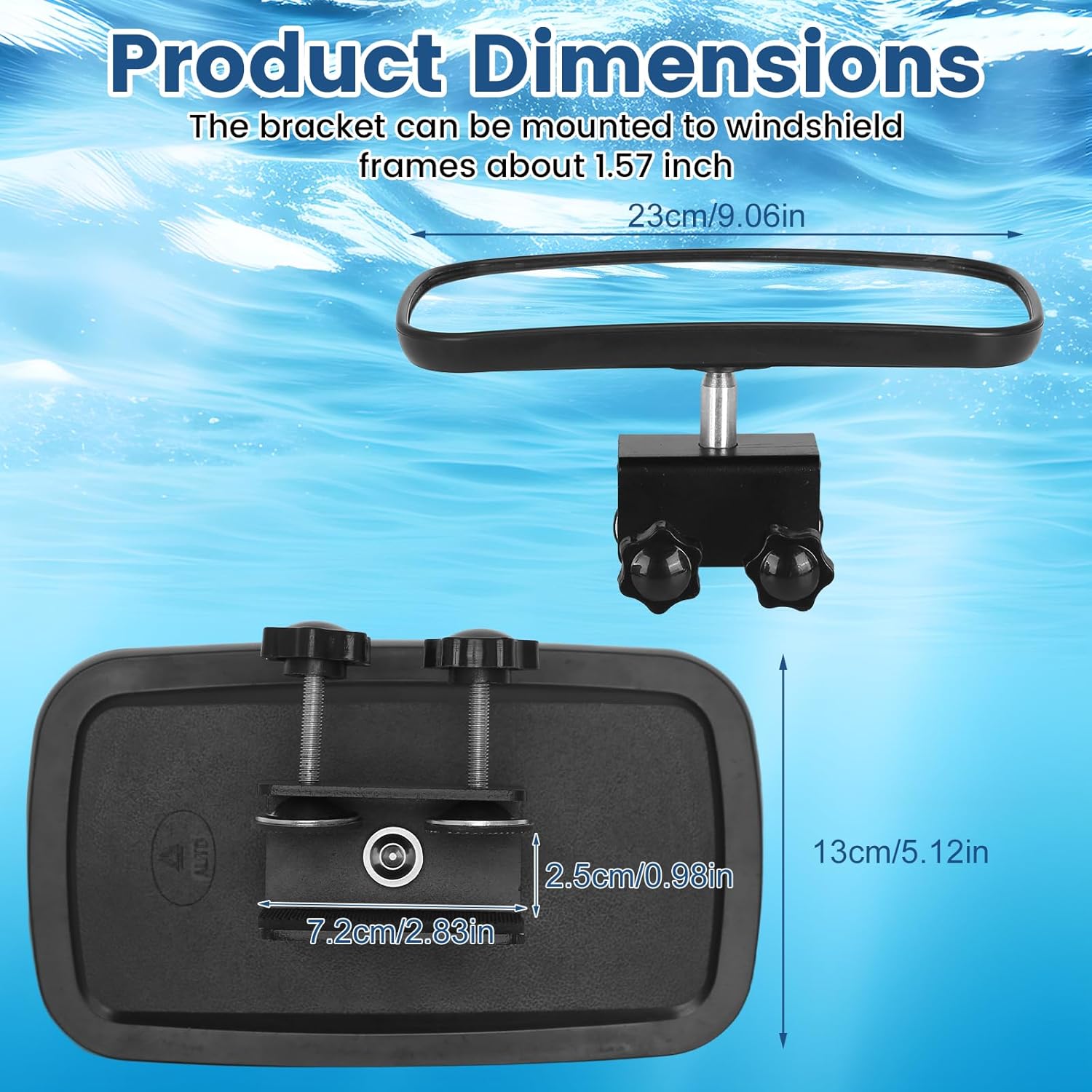 Marine Rear View Mirror Universal Wide-angle Scratch-Resistant Boat Mirror Fit for Pontoon Boat Floating Bridge Boat Sports Crew Surfing (Boat Mirror-C-Clamp)