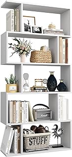 Yusong Bookshelf 5-Tier, Geometric Bookcase S Shaped Book Shelves for Be...