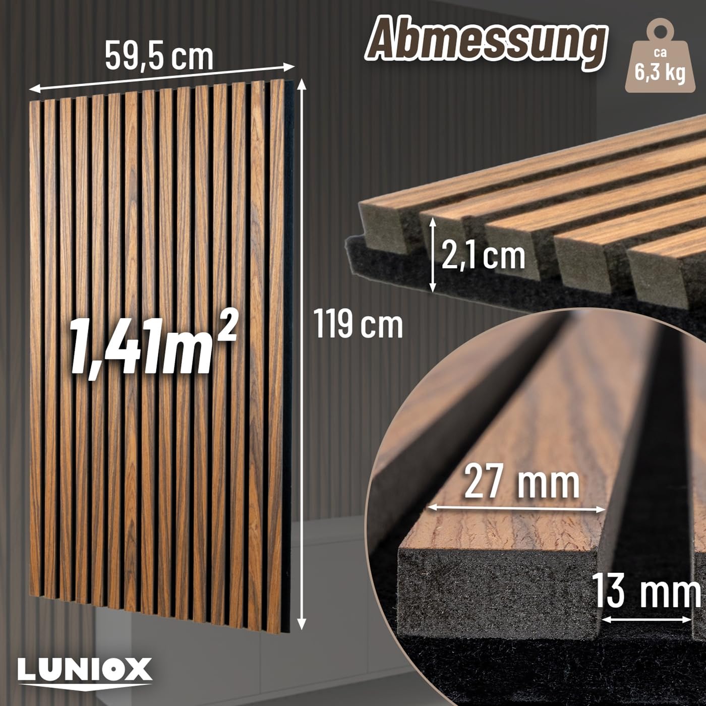4X Akustikpaneele Rosenholz 119x59,5x2,1cm, Wandpaneele, Schallabsorber, Wandverkleidung, Schallschutz