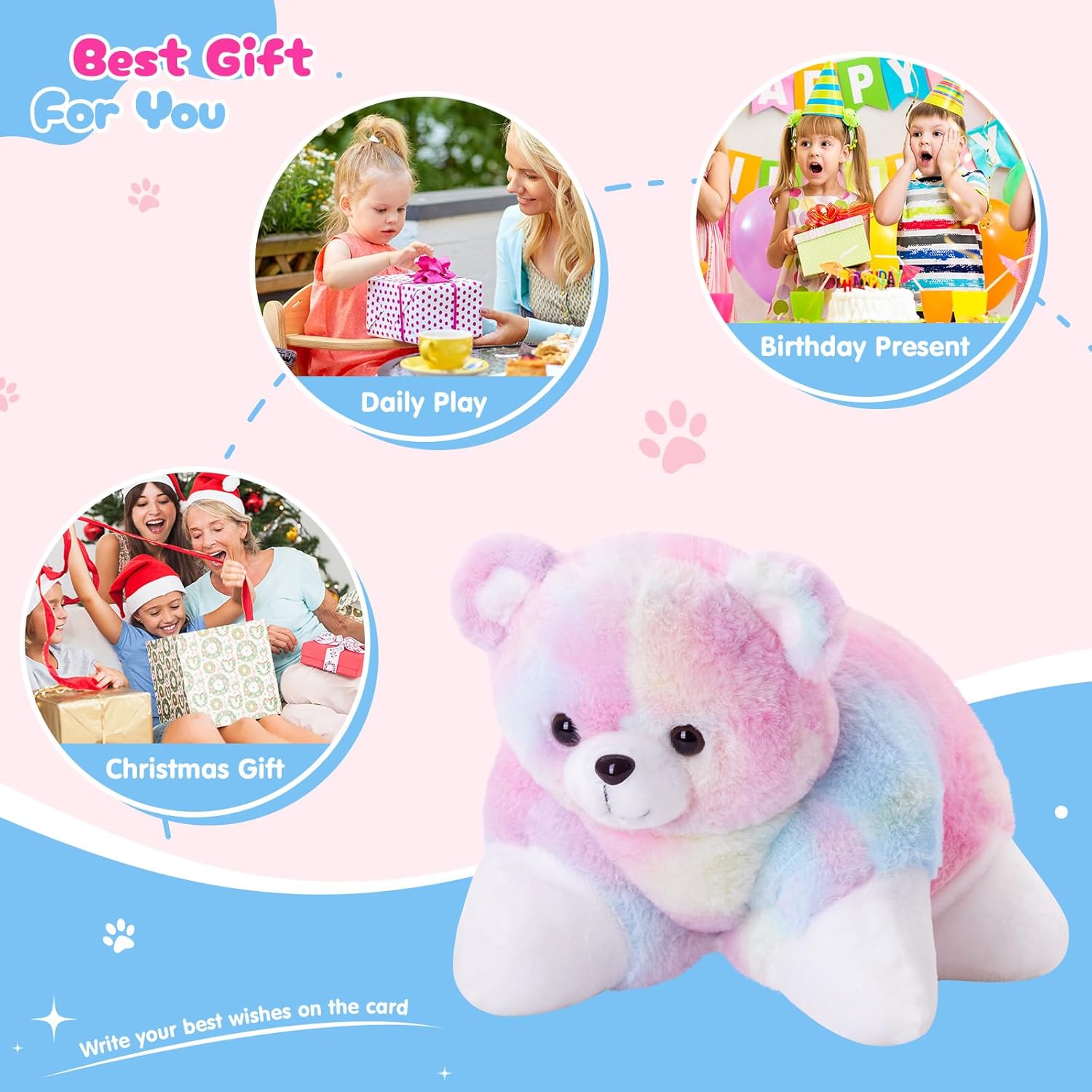 Glow Guards 15" Rainbow Teddy Bear Plush Pillow, Cute Stuffed Animal Soft Lovely Colorful Toy, Bedtime Sofa Decors, Christmas Birthday Children's Day Hoilday Gift for Toddler Kids