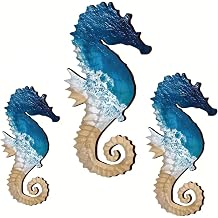Seahorse Wall Decor Seahorse Decor 3PCS Beach Pattern Seahorse Wall Decor Wood Coastal Wall Decor 3 Size Fish Wall Decor for Home Beach House Fence