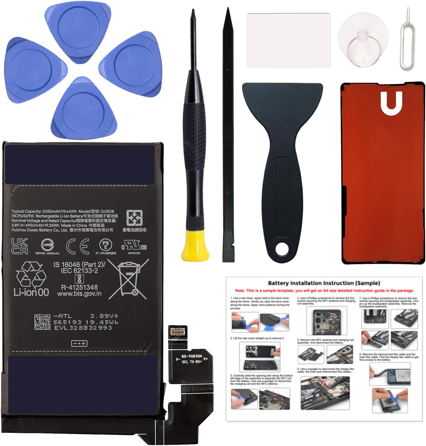 New Upgraded Battery for Pixel 8 Pro, GUKD8 Replacement Battery Compatible with Pixel 8 Pro GC3VE, G1MNW, with Repair Tools & Instruction