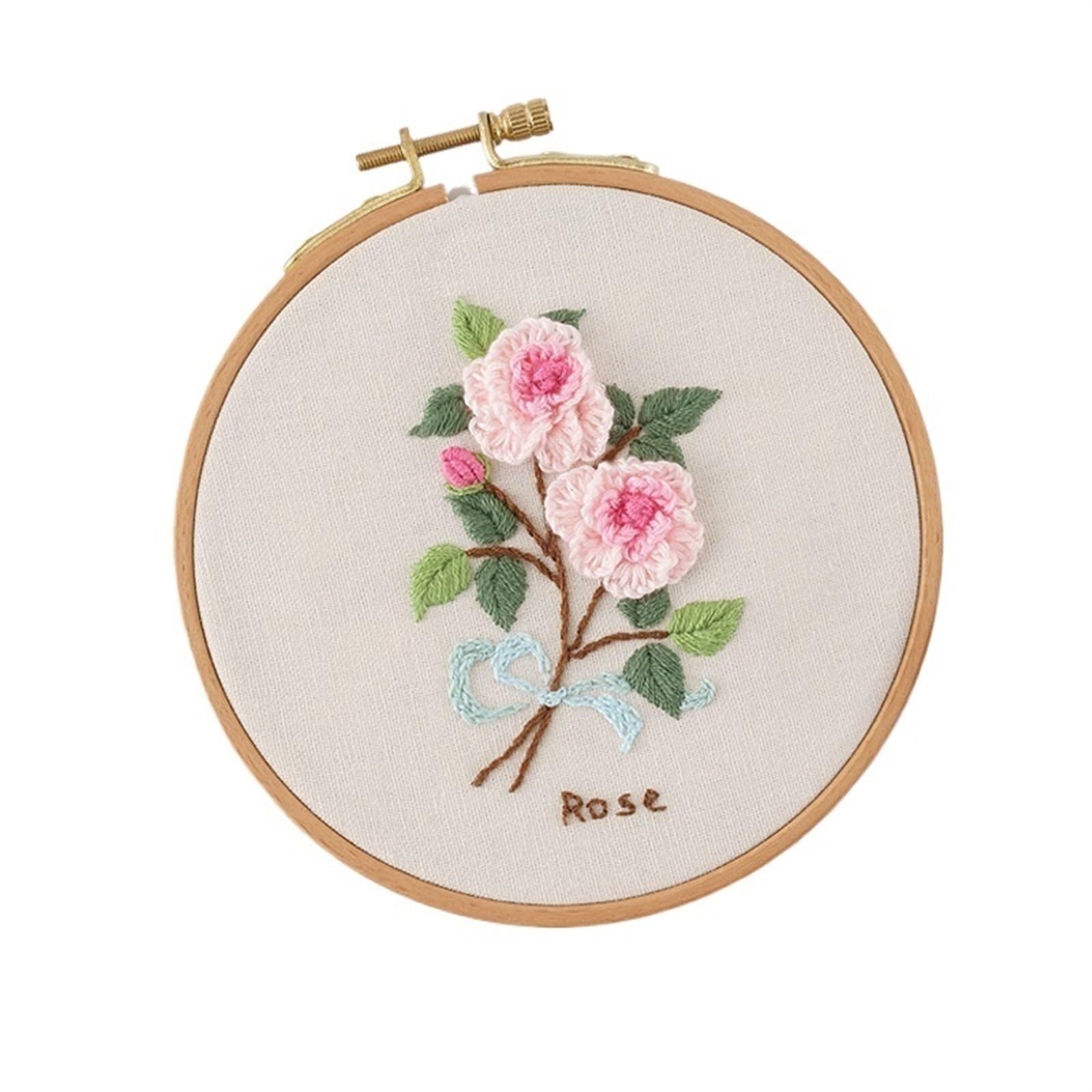 kit de bordado a mano, Kit de bordado, flores, plantas, patrón, herramientas costura, for principiantes impreso(Color 01 15 Cm,No Hoop)