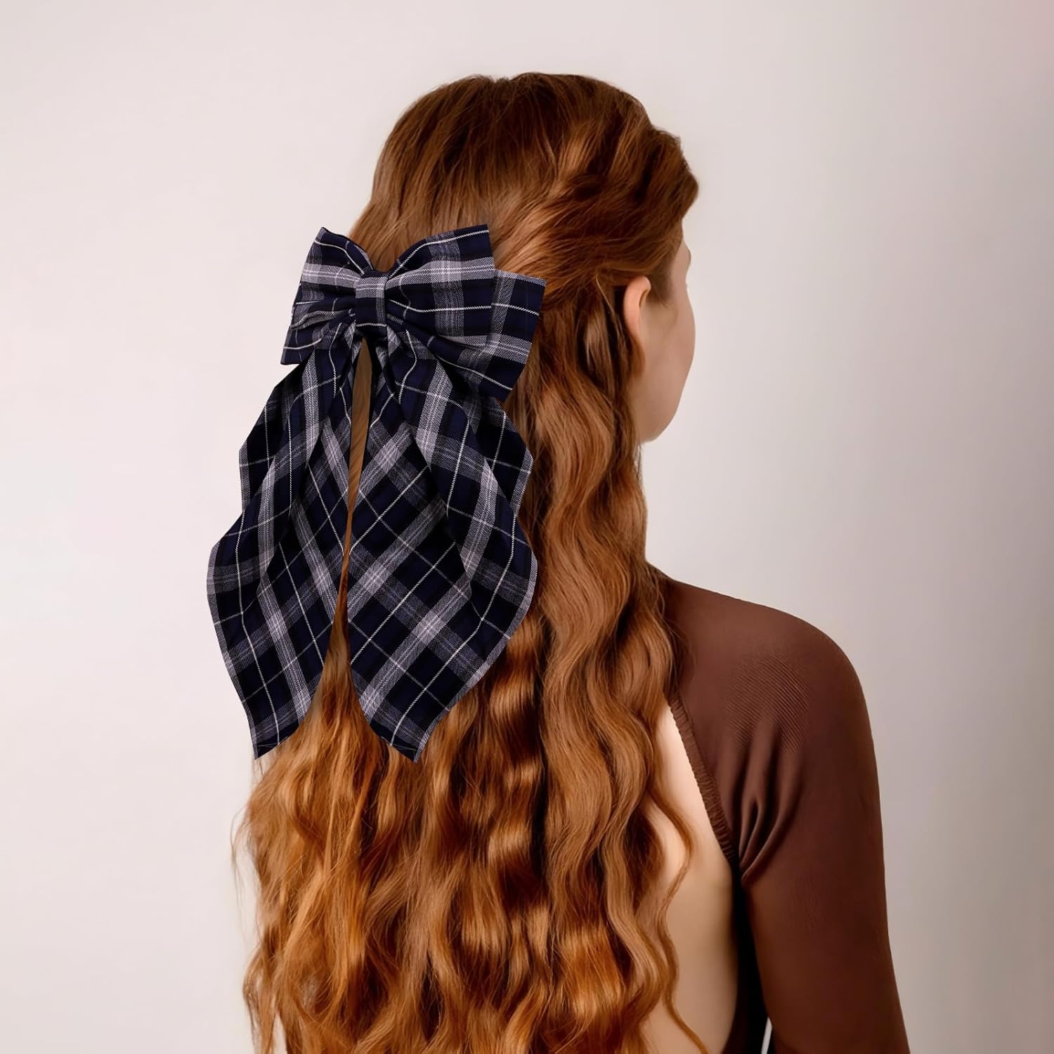 Hair Bows Red Black White Big Checkered Hair Bows Ribbon Clips for Women Girls 6PCS - Image 7