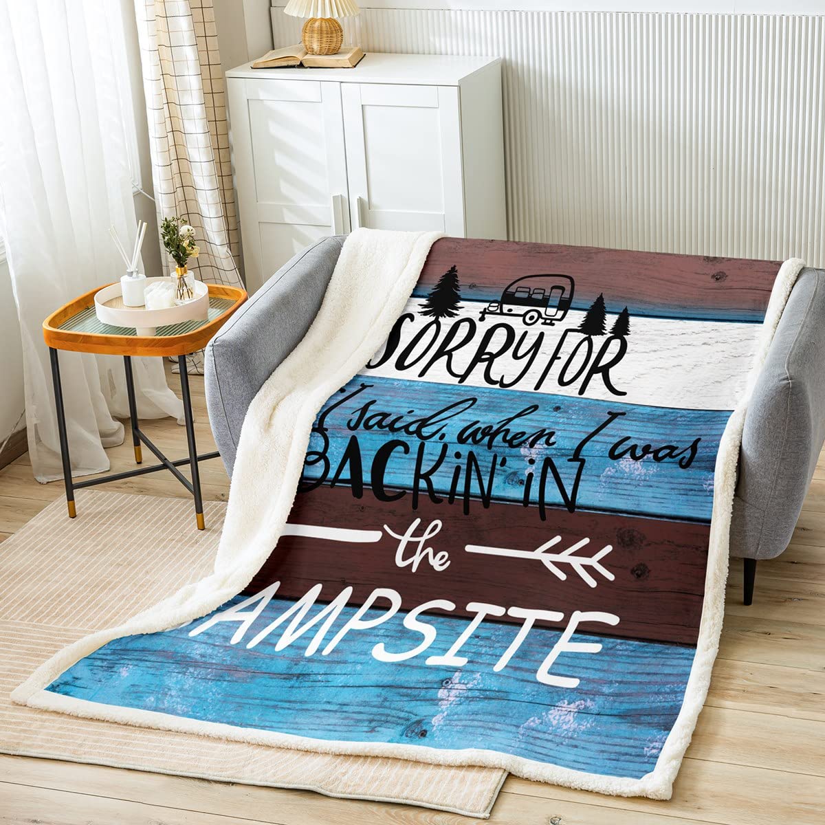 Amazon.com: Happy Camping Sherpa Blanket RV Camping Fleece Throw Blanket  Camping Adventure Plush Blanket Vintage Wooden Plank Bedroom Decor  Farmhouse Trailers Camper Fuzzy Blanket Twin 60x80 : Home u0026 Kitchen