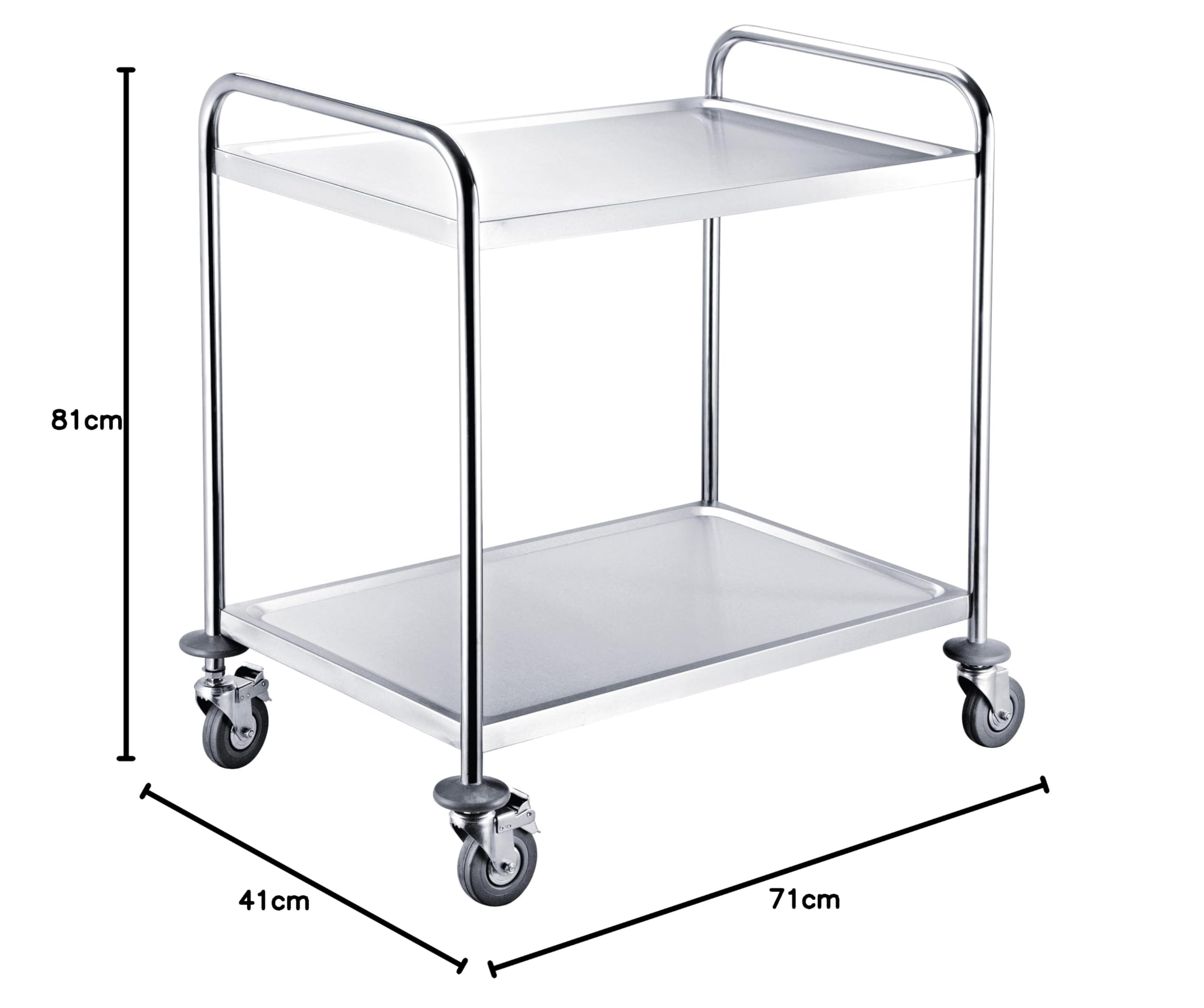 GastroHero Servierwagen ECO 2 Small Edelstahl 2 Etagen Transportwagen Küchenwagen Gastro 80 kg Traglast Rollen gebremst