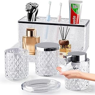 Glass Bathroom Accessories Set 5Pcs Crystal - Foaming Soap Dispenser, So...