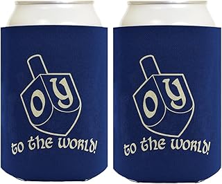 Hanukkah Dreidel Oy To The World Hanukkah Dreidel 2-Pack Can Coolies Drink Coolers Blue