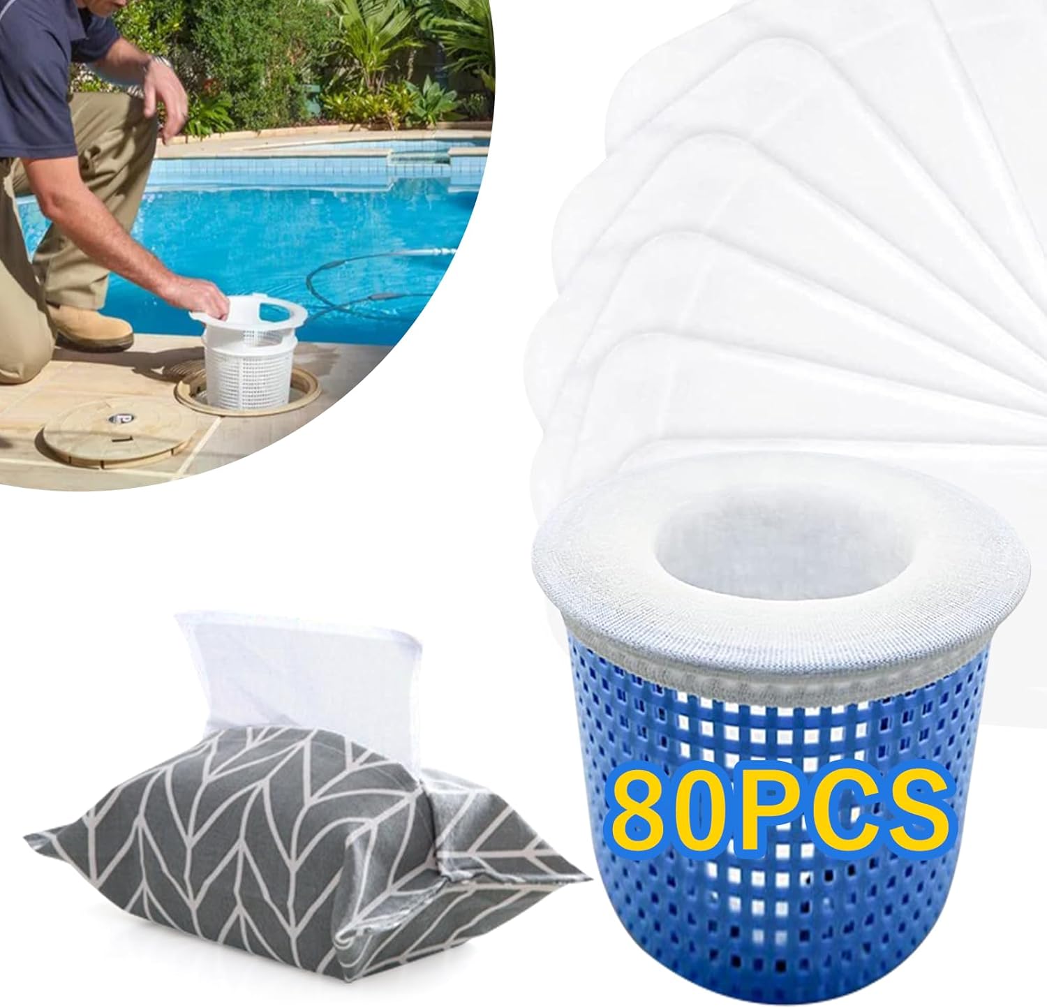  80 Pcs Pool Skimmer Filter Socks for Above Ground and Inground Pool Skimmer Basket, Pool nets for Cleaning, Ultra Fine Mesh Screen Socks for Pool Skimmer Basket with a Bag for Storage