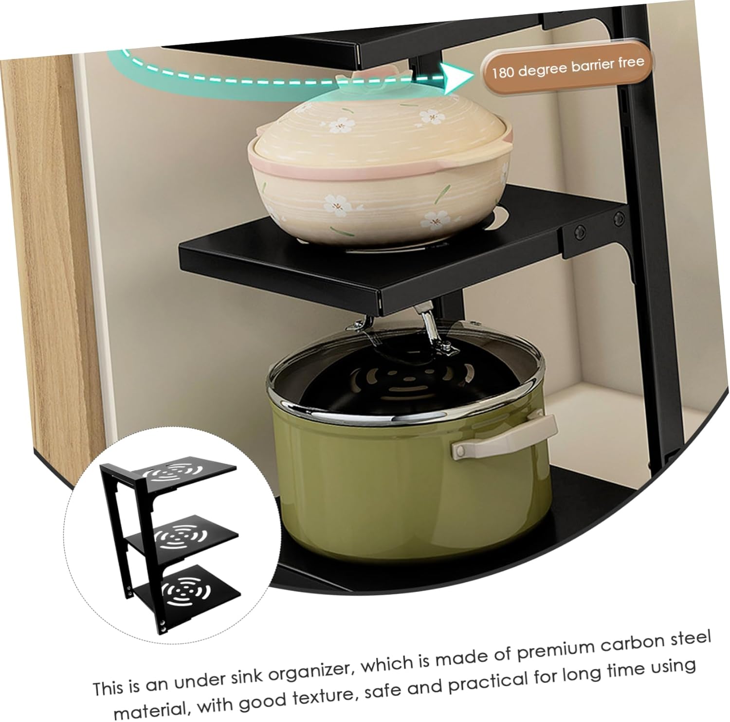 Pot and Pan Organizer Rack Kitchen Storage for under Sink Bathroom and Cabinet Sturdy Multi-layer Cookware Holder for Efficient Space Utilization