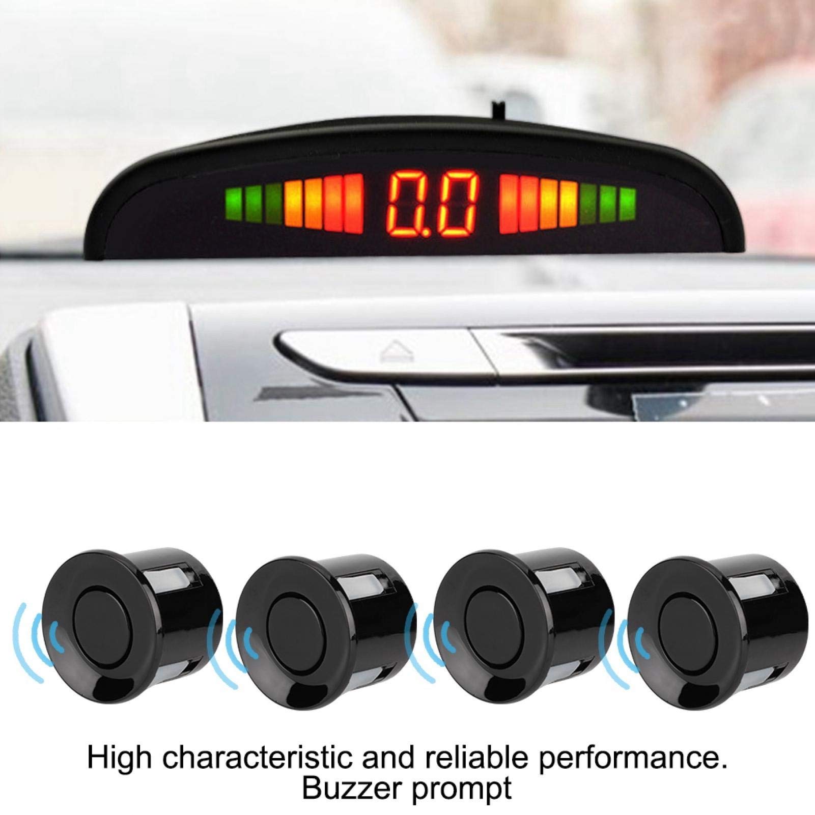 Sensor De Aparcamiento,DC 12 V 4 sensores de aparcamiento, sistema de LED de radar trasero de marcha atrás de coche, alarma de sonido para Universal