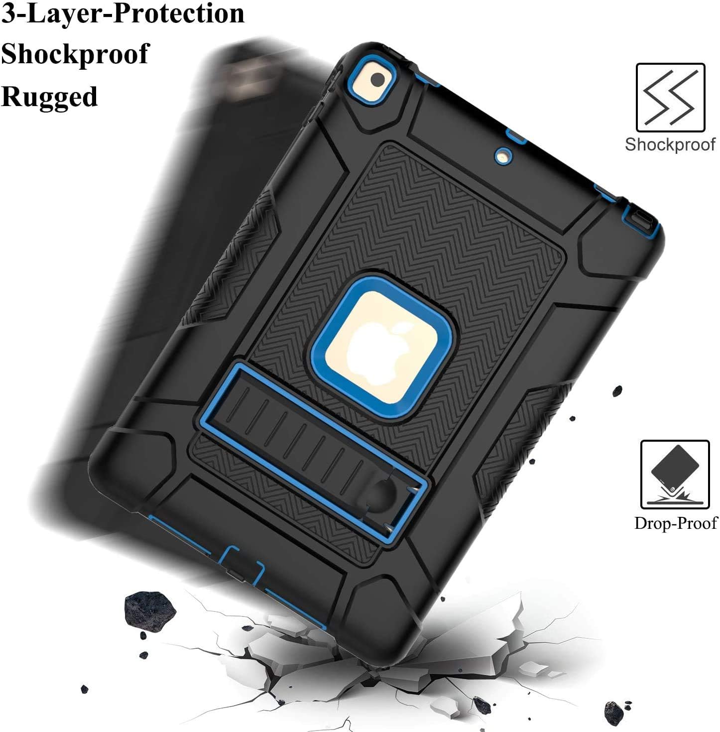 LTROP New iPad 8th Generation Case, iPad 7th Generation Case, iPad 10.2 Case, Hybrid Slim Rugged Full-Body Shockproof Protective Kickstand Case for Apple iPad 8th Gen 2020/7th Gen 2019, Black and Blue