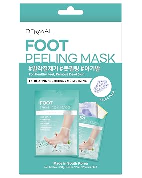 DERMAL KOREA Foot Peeling Mask 2 Pack For Dry Foot And Cracked Heel & Callus With Aloe Vera And Collagen - Exfoliating Peel Mask With Aha, Bha, Pha And For Moisturizing, Soothing & Refreshing Feet