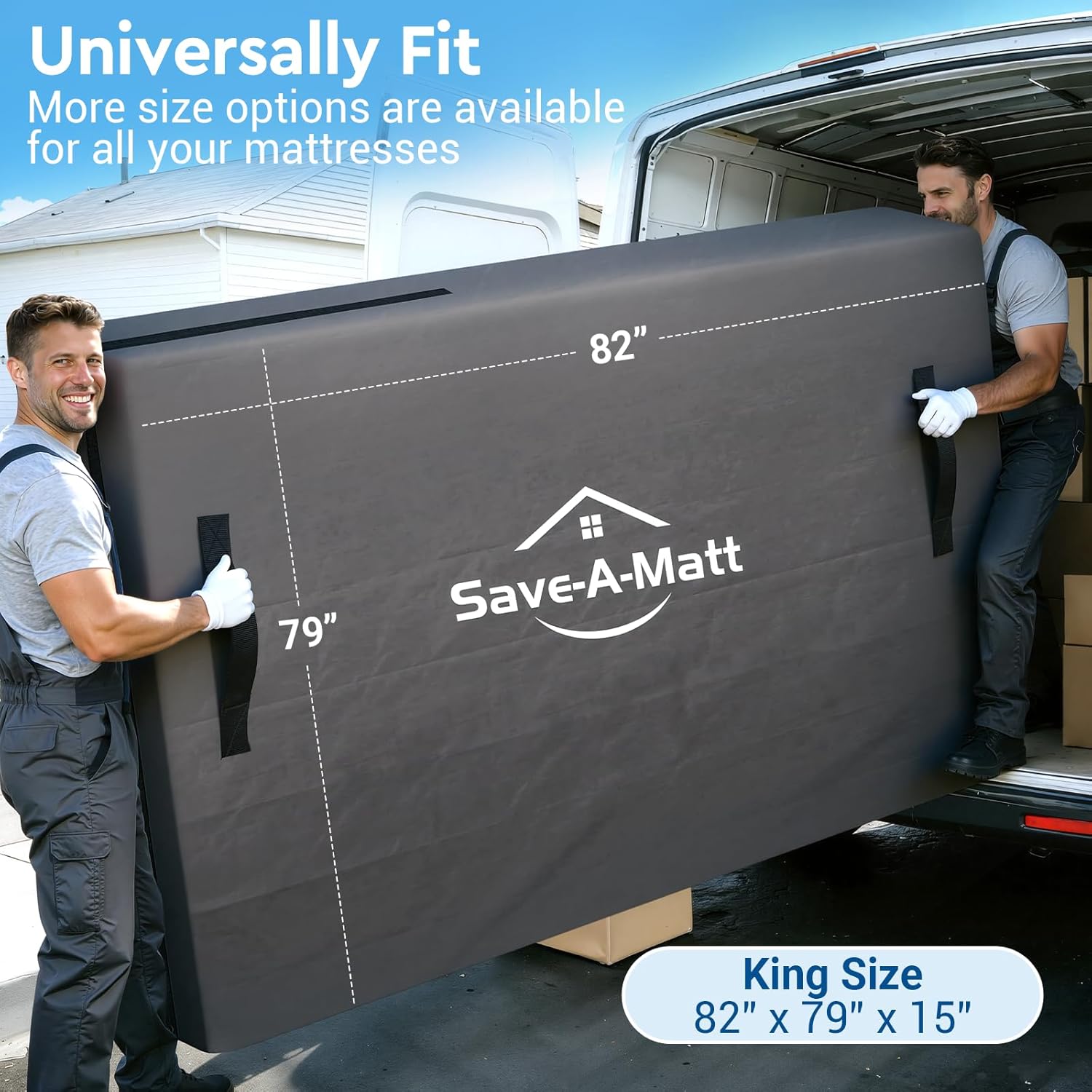 SaveAMatt Mattress Bags for Moving and Storage, Mattress Protector Cover with 4 Heavy-Duty Handles & Strong Zipper, Extra Thick Reusable Mattress Moving Supplies, King Size, Gray