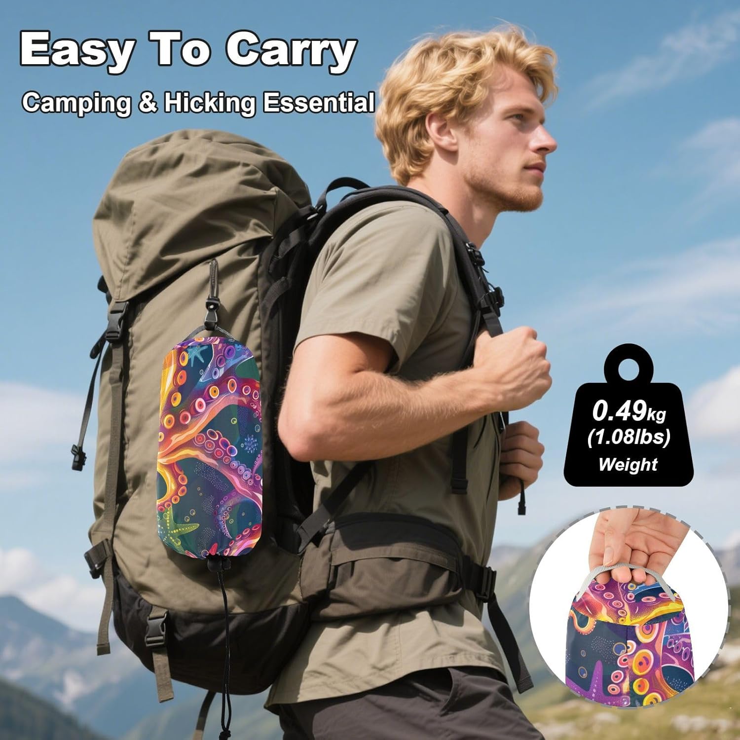 ALAZA Rainbow Octopus Tentacles Starfish Camping Hammocks Single or 2 Person 500 lbs Portable Parachute Travel Hammock w/Tree Straps for Hiking Backpacking Indoor Outdoor